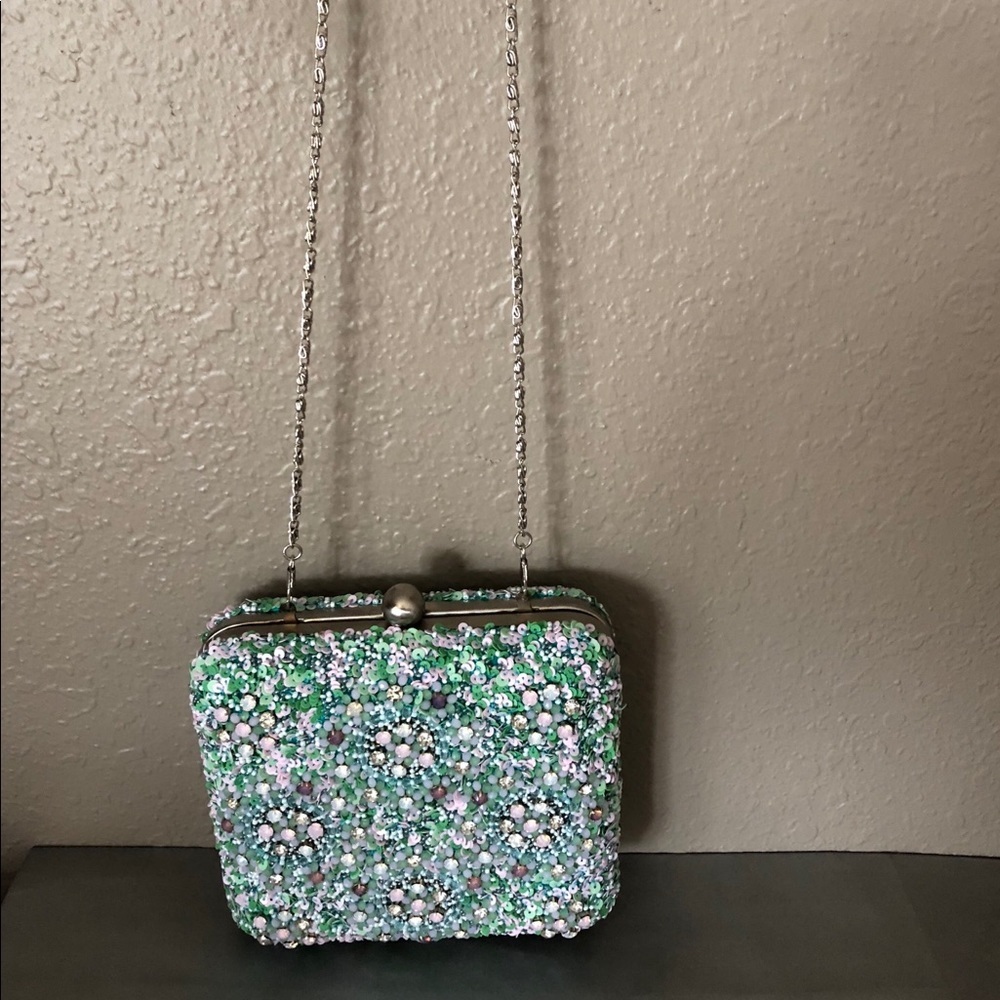 G-Lish Beaded & Sequined Squared Hard Case Clutch - Picture 6 of 7